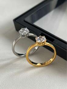 Pair Of 3mm Beveled Wedding Rings, 18k Gold Plated, 925 Silver Solitaire - Plateado - Ver 4