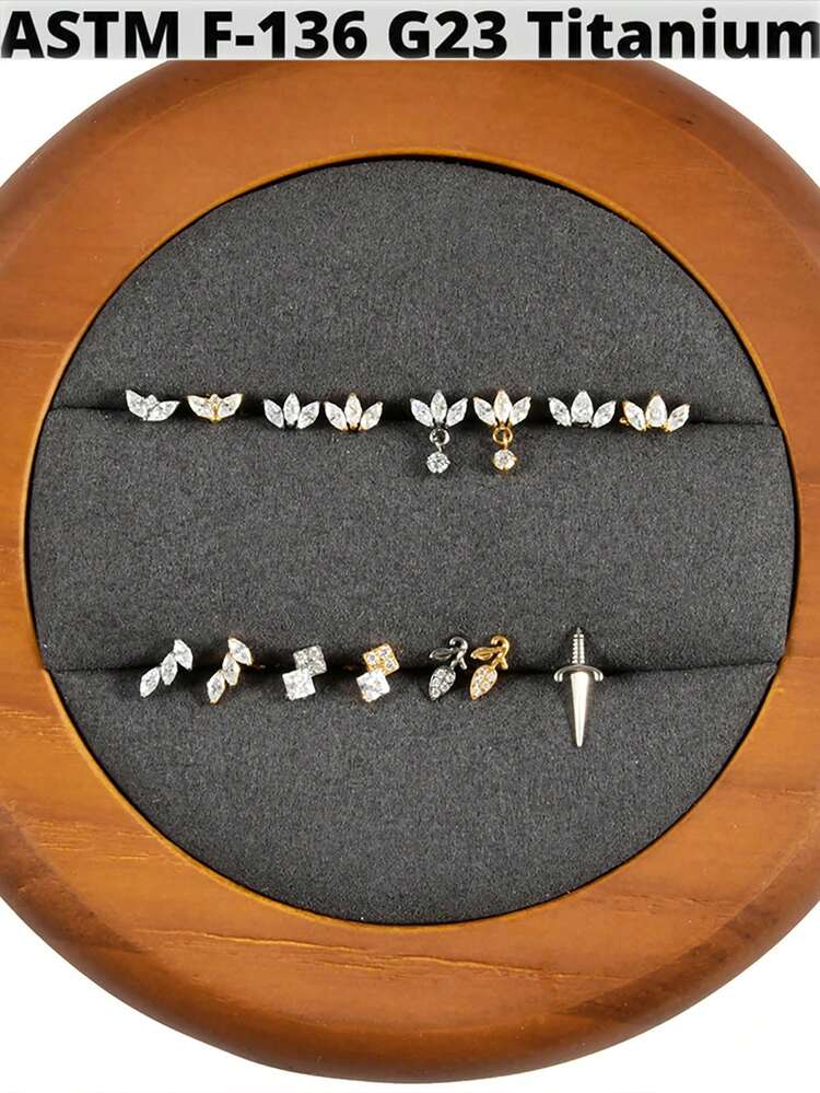 1 件 G23 钛金榄尖形氧化锆唇钉内螺纹 CZ 蛇形/蝴蝶形/花朵形耳软骨耳屏耳环耳垂穿孔珠宝 - 如圖 - 查看 2