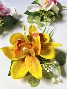 1个波西米亚风花朵发夹，20厘米/7.87英寸超大号发夹，原装高品质发夹，热带夏威夷兰花发夹，度假风发饰，女士侧夹鳄鱼夹发髻发型配饰，可用于帽子装饰、包包装饰、女士发饰，适合户外佩戴、海滩度假、婚礼装饰、舞会、派对、万圣节装饰、摄影、礼品发夹、万圣节配饰、花朵发饰、节日、锐舞配饰、爪夹、发爪、发夹、发卡、发夹、女士度假装扮、头部配饰、发卡 - 彩色 - 查看 3