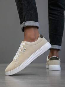 2025新款男士运动鞋男时尚帅气休闲鞋系带男鞋滑板鞋男士运动鞋个性街头男鞋 - 米色 - 查看 4