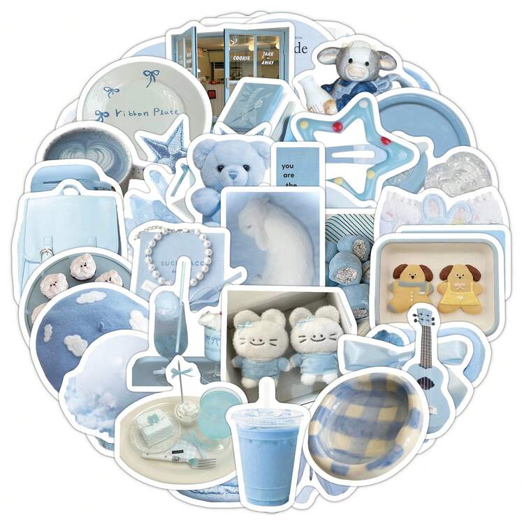 50 قطعة ملصقات زخرفية بلون أزرق فاتح على الطراز الكوري، ملصقات عالية الجودة للهاتف، الدفتر، والجدران DIY - متعدد الألوان - مشاهدة 7