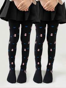 2 件儿童卡通印花舞蹈紧身裤，多功能连体裤 - 黑色 - 查看 14