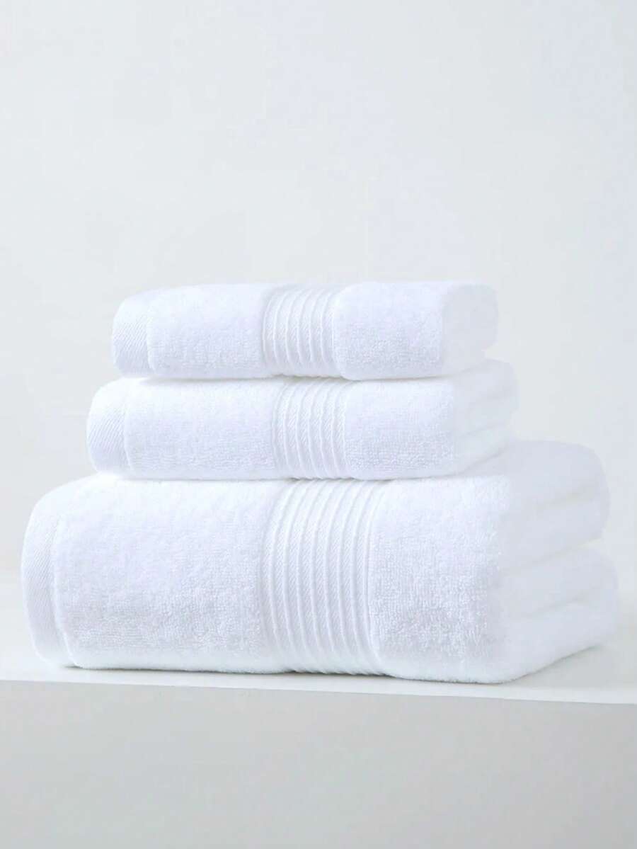 1 set di asciugamani, include 1 asciugamano da bagno rettangolare (70*140cm), 1 asciugamano da mano (34*74cm) e 1 fazzoletto (34*34cm), design semplice, leggero, assorbente, asciugatura rapida, adatto per bagno, cucina, viaggio, regali, palestra, spiaggia, hotel, salone, uso esterno, asciugamani da doccia per salone di bellezza, hotel, sport, articoli per la casa essenziali, asciugamano, cura della pelle - Bianco - Visualizzare 1