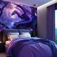 Tapestry For Living Room Bohemian Tapestry MERCHR Purple Dragon Tapestry Medieval Fantasy Animal Cool Tapestry Wall Hanging For Bedroom Aesthetic  Magic Forest Tree Tapestries For Living Room Dorm Decor 60x40 Inch Wall Hanging Tapestry For Dorm Rooms - 紫色 - 查看 2