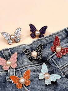 1对/2对蝴蝶扣金属束腰带，可调节腰部紧固件，无需缝纫，裤子腰围收紧器 - 彩色 - 查看 3