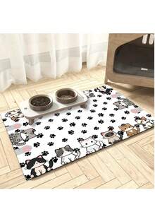 1 Piece, Simple Style Cute Cat Pattern Pet Feeding Mat, Reusable, Easy To Clean, Multifunctional Water Absorbing Quick Drying Dog Food Bowl Mat, Indoor And Outdoor Universal Pet Food Mat, Home Decoration Accessory, Suitable For Independence Day, Christmas, Halloween - Multicolor - View 11