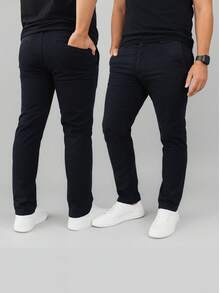 Men's Slim Casual Traditional Twill Pants With Built-In Pocket - Black - View 2