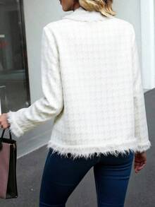 ABRIGO DE MUJER UNICOLOR Y BOLSILLOS CON SOLAPA  Elegante - Blanco - Ver 3