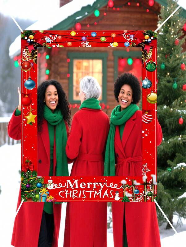 1 Piece/Red And Green Themed Christmas Photo Booth Props, Apple, Bell, Fence Design. Durable Polyester, Christmas Tree And Bell Christmas Photo Props, Christmas Photo Frame, Christmas Photo Booth Frame, Christmas Party Supplies, Christmas Party Games, Christmas Party Favors Home Decor Christmas Decorations Room Decor