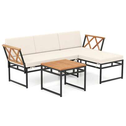 Lifezeal 3 PCS L-Shaped Patio Furniture Set With Loveseat Square Coffee Table Soft Back