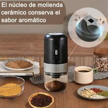 FELIN Molino de cafe electrico,Molino de cafe inalámbrico ajustable. Triturador de cafe de grano con núcleo cerámico en espiral. Adecuado para granos de café, especias.(negro) - Negro - Ver 7
