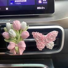 AD Niche Tulip Bow Decor Elegant Floral Car Air Vent Clip Accessory - one-size - View 4