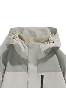 1 pezzo Giacca con cappuccio da uomo, stile urbano e all'aperto con blocchi di colore, tasche con cerniera frontale regolabile, adatta per pendolarismo, campeggio nel fine settimana, esplorazione della città, abbigliamento casual