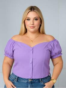 PLUS SIZE BLOUSE BEGALINE ELASTANE CIGANINHA LOOK PLUS SIZE 44 To 52 - Dark Lilac - View 1