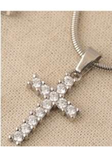 1pc Fashionable Cubic Zirconia Cross Stainless Steel Pendant Necklace, Suitable For Daily Wear, Party And Casual