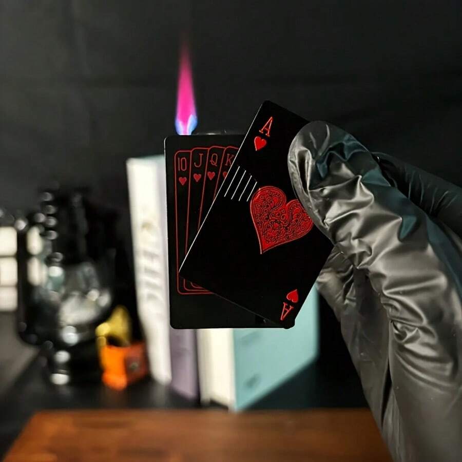 Lighter, Windproof And Green Flame, Can Be Filled With Butane Gas. Metal Poker Cool Design Outdoor, Indoor, Camping, Barbecue, Candles, Birthdays, Men's Gifts. (Excluding Butane Gas) - Red - View 1