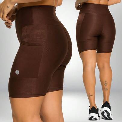 Bermuda Flora Com Bolsos Laterais e Cintura Alta Moda Fitness Feminina