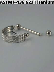 1 件 G23 钛合金 Cz 耳软骨耳屏氧化锆 D 形中隔响片杠铃螺旋耳环 Rook Sung 耳垂穿孔珠宝 - 如圖 - 查看 18