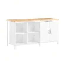 Kitchen Island Storage Cupboard Sideboard Kitchen Breakfast Dining Bar Table Bar Cabinet White And Natural W170 X D60 X H89cm KNL09-WN - White - View 5