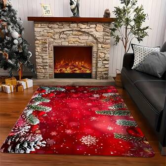 Holiday Charm, Merry Christmas Carpet With Red Holiday, Striped And Floral Design Hallway And Bedroom Decor, Christmas Carpet, Christmas Decoration Home Decor Christmas Decorations