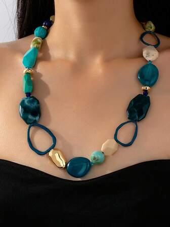 1pc Elegant Asymmetrical Shape Beaded Necklace, High-End Fashion Versatile Classic Design For Daily Wear