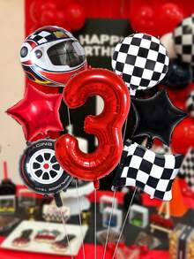 7 件/套赛车摩托车主题生日派对装饰气球，32 英寸红色 0-9 数字生日装饰气球，摩托车/赛车旗/轮胎/黑白形状铝箔气球，适用于生日派对装饰 - 彩色 - 查看 4