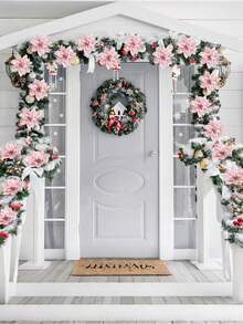 24/12pcs (12 Poinsettias + 12p Clips)-Glitter Pink Christmas Flowers, Poinsettia Christmas Flowers Decoration-Artificial Poinsettias Christmas Glitter Flowers With Clips,Artificial Pink Silver Poinsettia Christmas Tree Ornaments Glittery For Xmas New Year Wedding Party Wreath DIY Garland Decor (Pink)