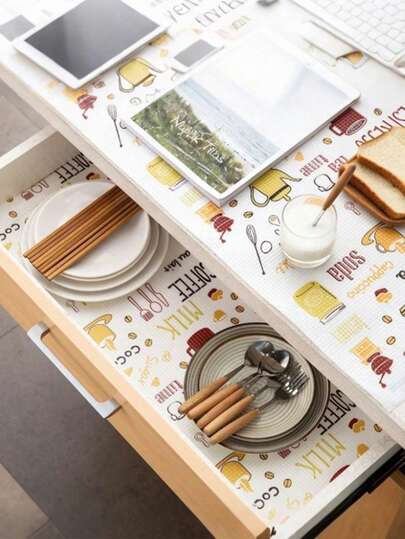 1 件印花橱柜垫，防水防滑 PE 抽屉衬垫，衣柜搁板衬垫，适用于橱柜、抽屉、书架、厨房，颜色随机