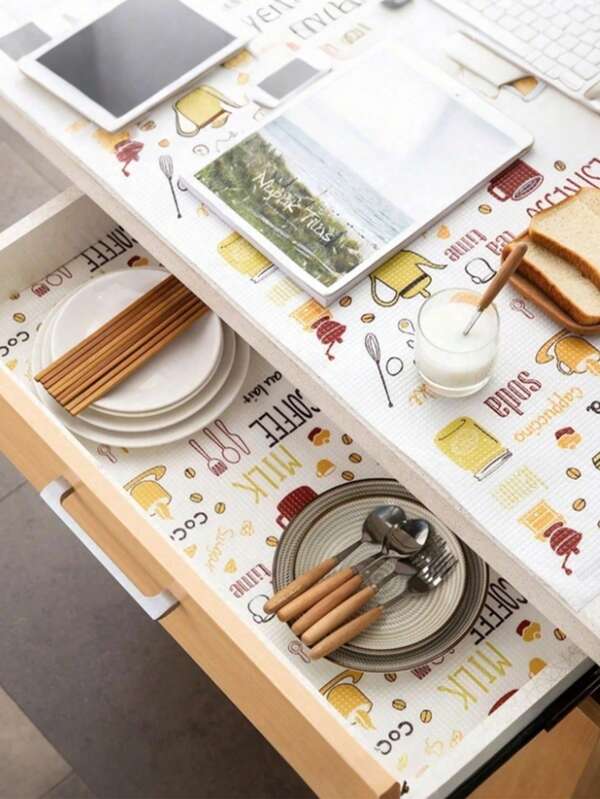 1 件印花橱柜垫，防水防滑 PE 抽屉衬垫，衣柜搁板衬垫，适用于橱柜、抽屉、书架、厨房，颜色随机