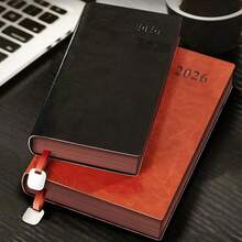 1pc Simple 2026 Planner With Pen A5/A6 Leather Case Portable Practical Daily Plan Diary Efficiency Manual Calendar (2026Z Model Without Pen) - Multicolor - View 2