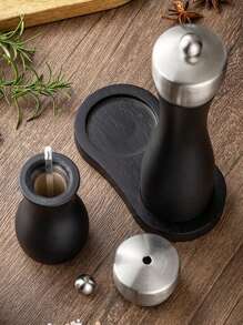 1 pieza/2 piezas/3 piezas Molinillo de pimienta manual de madera con cabezal de acero inoxidable, molinillo de pimienta negro con recubrimiento de PU, molinillo de sal marina y rosa, frasco para especias