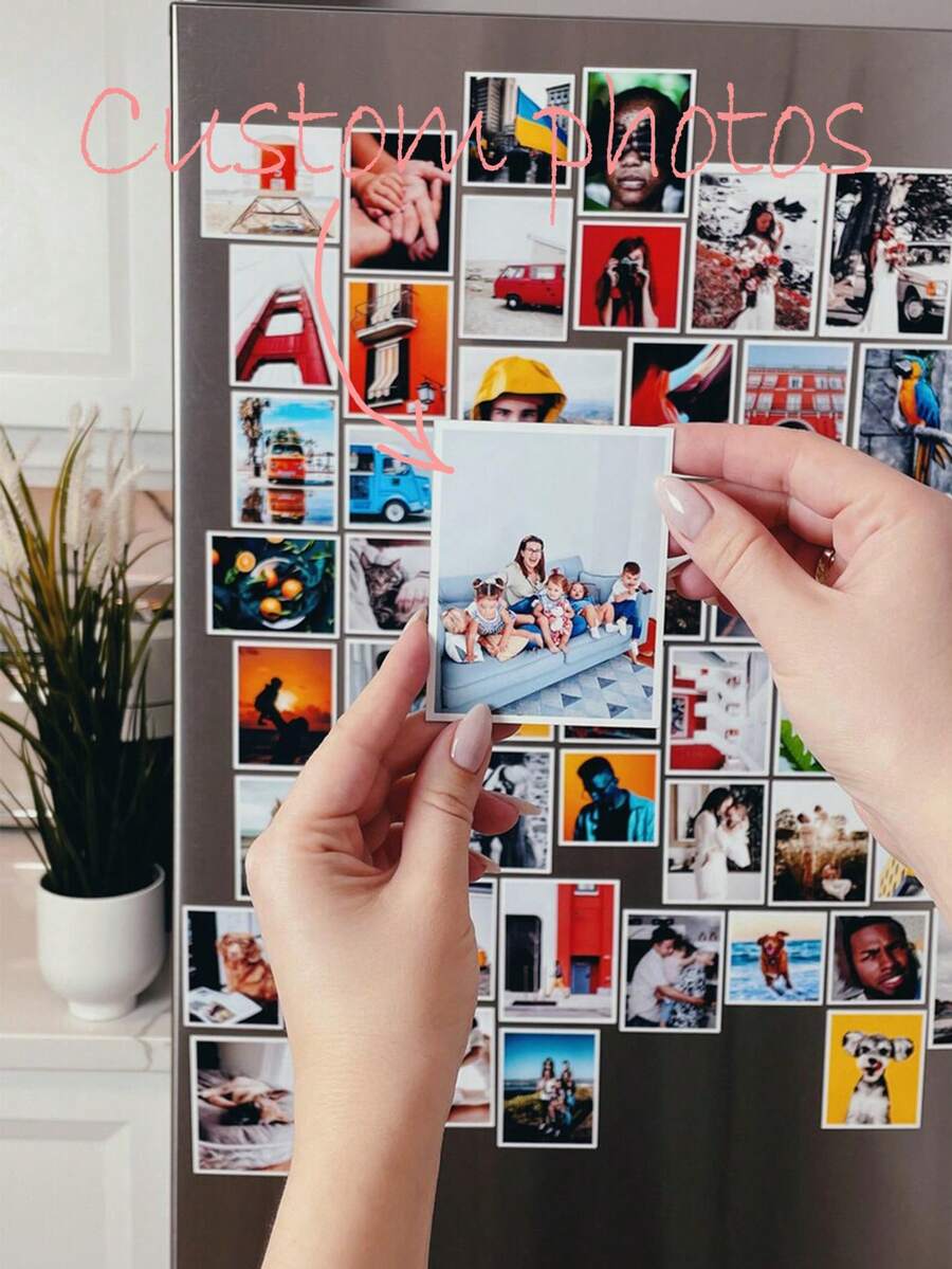 Personalized Square Fridge Magnet Sets Of 10/8/6 Pieces. Customizable Fridge Magnets; Can Be Printed With Any Design, Home Decor Photos, Or As A Gift To Capture Precious Moments. Perfect For Customized Christmas Decorations Or Halloween Keepsakes.