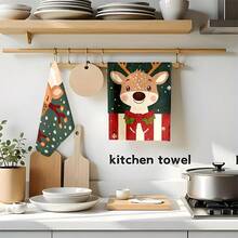 1set/2pcs/100pcs Christmas Deer Pattern Kitchen Rags And Dish Towels, Suitable For Interior Decoration In Restaurants, Kitchens, Bathrooms, Party Decorations, And Can Be Used As Holiday Gifts - Multicolor - View 7