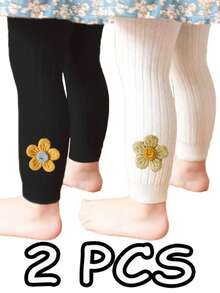 6件/5件/4件/2件女童秋冬紧身裤，针织面料条纹打底裤，时尚可爱碎花紧身裤，适合休闲日常生活 - 彩色 - 查看 7