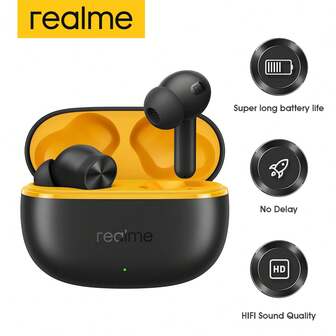  Realme Buds T200 Lite, Auriculares inalámbricos verdaderos, Controladores dinámicos de 12,4 mm, Hasta 48 horas de duración de la batería, Latencia de 45 ms, Cancelación de ruido (ENC), Inalámbrico 5.4