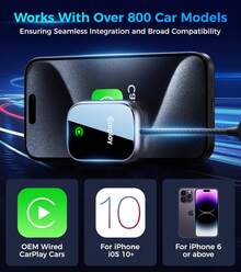 2025 Upgraded Wireless CarPlay Adapter For Apple, Converts Wired To Wireless Car Play Adapter, Auto Connect, Mini Size, Compatible With Cars From 2016 & IOS 10+ - Black - View 6
