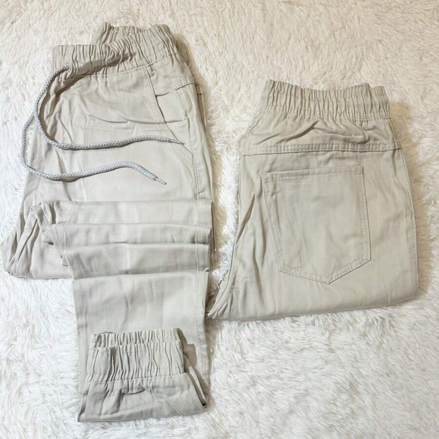 Men's Twill Jogger Jeans With Cuffs And Elastic Waistband - 米色 - 查看 1