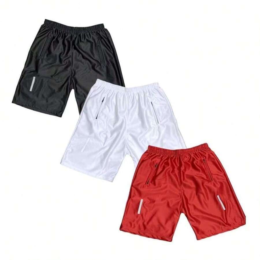Kit Of 3 Dry Fit Bermuda Shorts With Zippered Pockets - 黑/白/紅短褲 - 查看 1