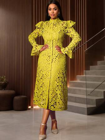 Lace Two Pieces Set Long Flare Sleeves Coat With Spaghetti Strap Dress Elegant,Outfit For Date,Party,Wedding Dress,Bridesmaid Dress,Graduation Dress,Wedding Guest Fall Women Clothes,Back To School