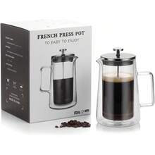 963.9g/34oz Cafetera de émbolo francés de vidrio, vidrio resistente al calor de doble capa, filtro de acero inoxidable, apta para café, té y frío