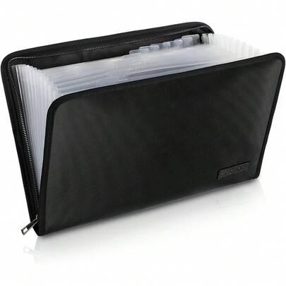 D&D  ENGPOW Fireproof File Folder Fireproof Fire And Water Resistant Money Document Bag With A4 Size 13 Pockets Zipper Closure Non-Itchy Silicone Coated Portable Filing Organizer Pouch(14.3" X 9.8")