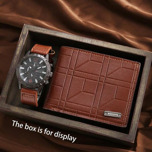 2pcs High-End Business Gift Set For Men: Metal Decor Quartz Wristwatch With Comfortable Strap + Minimalist Lightweight Wallet, Premium Gift For Business, Meetings, Client Appreciation