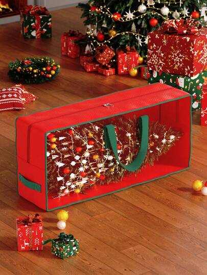 1pc Christmas Storage Bag, Home Decoration Bag, Foldable Storage Bag In Red And Green Colors, Available In Multiple Sizes For Holiday Gift Packaging Bags, Dust-Proof Storage Bag For Gifts, Reusable Bag, Red Gift Bag