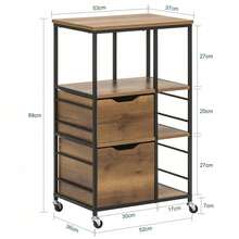 SoBuy Kitchen Trolley Cart Kitchen Storage Trolley Serving Trolley White And Natural W53 X D37 X H89cm FKW111-WN - 棕色 - 查看 2