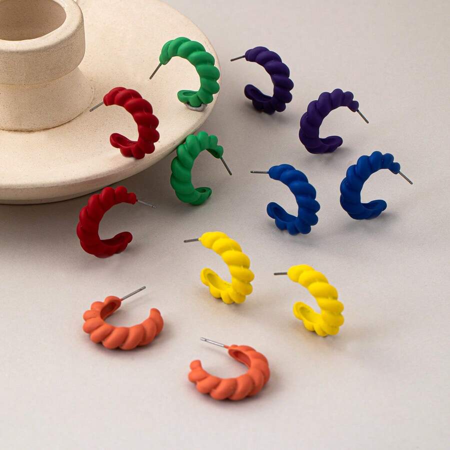 12 piezas de pendientes de aro de moda con estilo bohemio y diseño pintado para mujeres