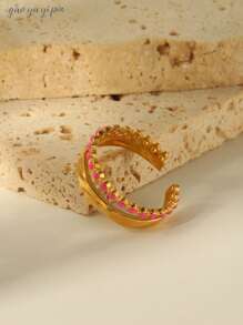 1 pieza Anillo abierto minimalista de acero inoxidable chapado en oro multicapa, adecuado para uso diario, festivales, bodas, fiestas, cumpleaños, amistades y regalos