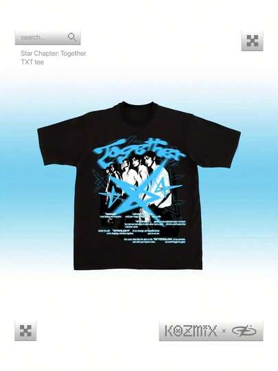 Camiseta de Hombres ACT TOGETHER Tour TomorrowXTogether TXT - Camiseta Gráfica K-Pop Negra con Letras Azules, Camiseta de Algodón 100% Pesada para Fans de TomorrowXTogether, Conciertos, Atuendo Casual - Mercancía Oficial, Mercancía para Fans, Cuello Redondo Casual, Calidad de Impresión Duradera, Ropa de Concierto, Moda Streetwear, Material Duradero, Mercancía de Banda, Amantes de la Música