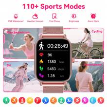 Hwagol 1.83英寸高清智能手表，220mAh电池，男女通用（可通话/拨号），健身追踪器，内置100多种运动模式，睡眠监测，活动追踪，兼容iOS/安卓系统，钢/硅胶双表带，母亲节礼物 - 玫瑰粉鋼帶+矽膠 - 查看 6