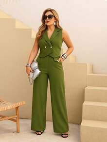 CONJUNTO ELEGANTE COLETE E CALÇA PANNTALONA PERNA LARGA EM ALFAIATARIA  LOOK CHIQUE E MODERNO