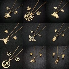 3 Stücke/Set, modische Edelstahl Halsketten-Set für Damen und Paare mit Tierelementen, geeignet für den täglichen Lässig-Stil